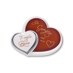 Cuore magnetico rosso con scritta ti voglio bene in resina porcellanata con effetti tridimensionali e argento a caldo