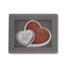 Cuore magnetico rosso con scritta ti voglio bene in resina porcellanata con effetti tridimensionali e argento a caldo