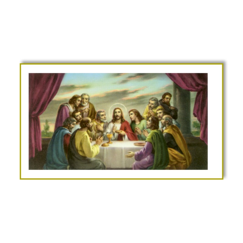 Santino con cornice bianca e bordino dorato dell'Ultima Cena Santino con cornice bianca e bordino dorato dell'Ultima Cena