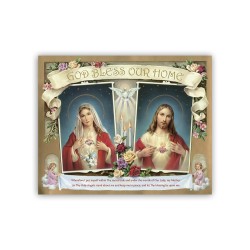Mini poster con il Sacro Cuore di Gesù e l'Immacolato Cuore di Maria per la Benedizione della Casa con testo in inglese