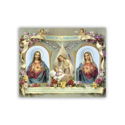 Mini poster con il Sacro Cuore di Gesù e l'Immacolato Cuore di Maria per la Benedizione della cameretta con testo in spagnolo