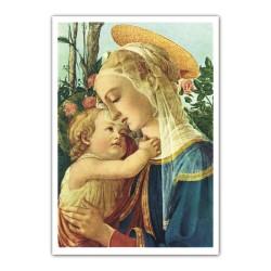 Stampa in formato postale con l'immagine della Madonna con Bambino di Sandro Botticelli