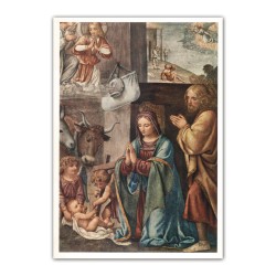 Stampa in formato postale con l'immagine della Natività e l'annuncio ai pastori di Bernardino Luini