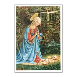Stampa in formato postale con l'immagine della Vergine in adorazione di Filippo Lippi