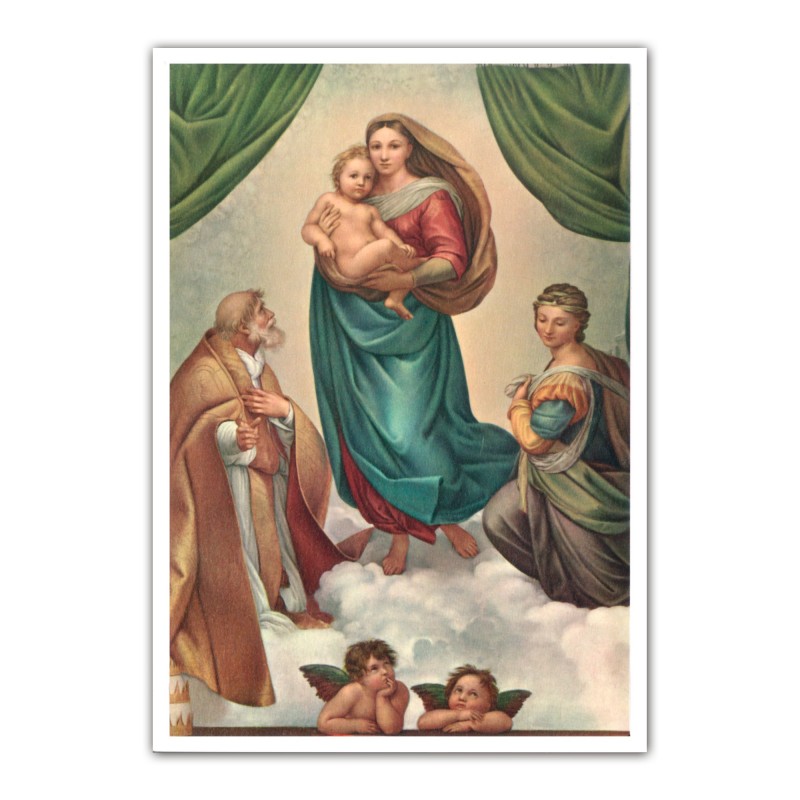 Stampa in formato postale con l'immagine della Madonna Sistina di Raffaello Sanzio Stampa in formato postale con l'immagine della Madonna Sistina di Raffaello Sanzio