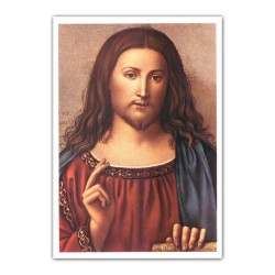Stampa in formato postale con l'immagine del Cristo Redentore benedicente di Marco Basaiti