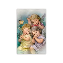 Stampa in formato postale con l'immagine di tre angioletti con la lanterna