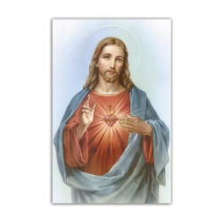 Stampa in formato postale con il Sacro Cuore di Gesù in un delicato sfondo azzurro