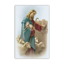 Stampa in formato postale con Gesù Buon Pastore in un delicato sfondo azzurro