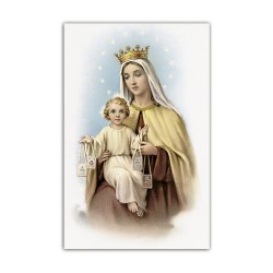Stampa in formato postale con la Madonna del Carmelo in un delicato sfondo azzurro
