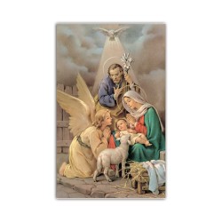 Stampa in formato postale della Natività con angelo e Spirito Santo