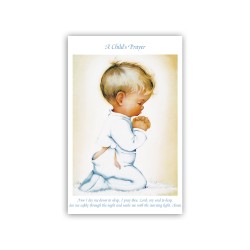 Stampa in formato postale con bimbo in preghiera con testo in inglese