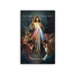 Stampa in formato postale con Gesù Misericordioso e gli angeli con testo in inglese