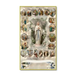 Santino con cornice bianca e bordino dorato dei Misteri del Santo Rosario
