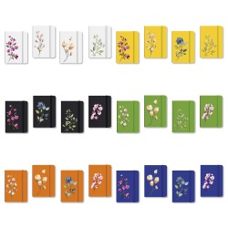 Scatola espositore da 24 taccuini assortiti in 6 colori e 6 decorazioni floreali.