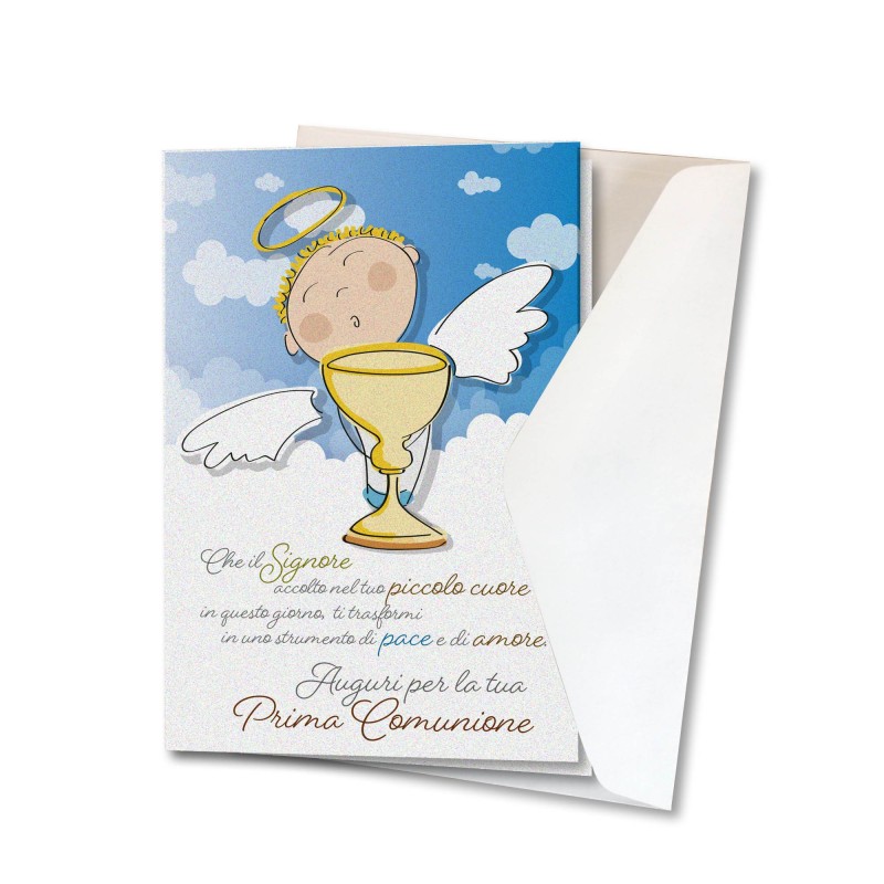 Biglietto di auguri di Prima Comunione in carta perlata con busta Biglietto di auguri di Prima Comunione in carta perlata con busta
