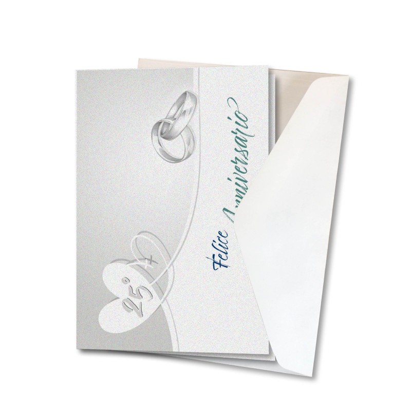 Biglietto per il 25° anniversario di nozze in carta perlata con busta Biglietto per il 25° anniversario di nozze in carta perlata con busta