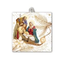 Piastrella della Natività con Pastori 10 x 10 cm con occhiello in raso