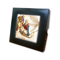 Piastrella della Natività con Pastori 10 x 10 cm con occhiello in raso in Scatola Regalo