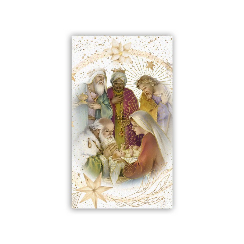Santino natalizio Adorazione dei Magi in pregiata carta perlata Santino natalizio Adorazione dei Magi in pregiata carta perlata