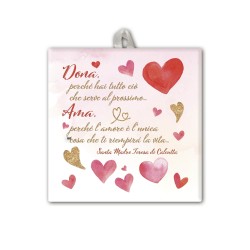 Piastrella con frase Madre Teresa 10 x 10 cm con occhiello in raso