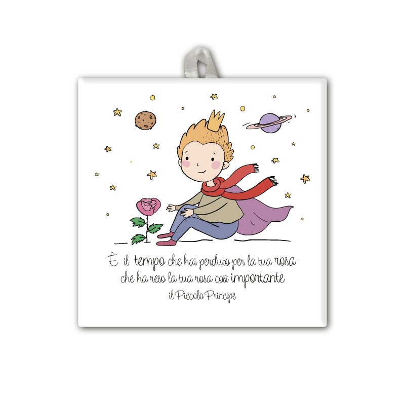 Piastrella con frase Piccolo Principe 10 x 10 cm in scatola regalo Piastrella con frase Piccolo Principe 10 x 10 cm in scatola regalo