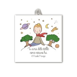 Piastrella con frase Piccolo Principe 10 x 10 cm con occhiello in raso