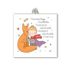 Piastrella con frase Piccolo Principe 10 x 10 cm con occhiello in raso
