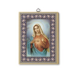 Quadretto in MDF con bordo dorato del Cuore Immacolato di Maria