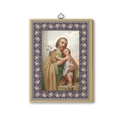Quadretto in MDF con bordo dorato con San Giuseppe e Gesù Bambino