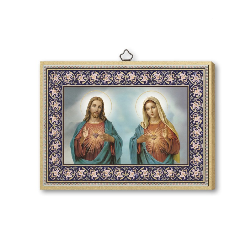 Quadretto in MDF con bordo dorato con il Sacro Cuore di Gesù e il Cuore Immacolato di Maria Quadretto in MDF con bordo dorato con il Sacro Cuore di Gesù e il Cuore Immacolato di Maria