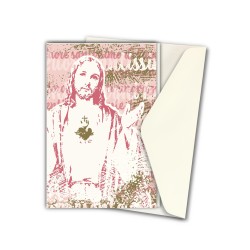 Biglietto in carta acquarello con l'immagine pop-art del Sacro Cuore di Gesù