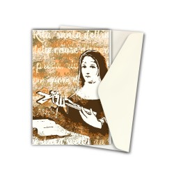 Biglietto in carta acquarello con l'immagine pop-art di Santa Rita da Cascia