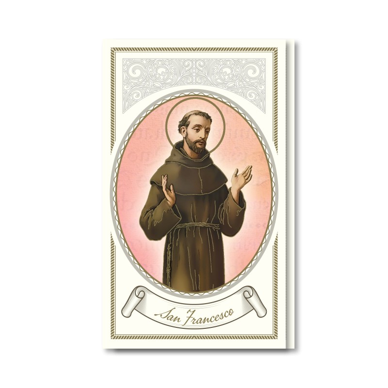 Biglietto con preghiera e biografia a San Francesco d'Assisi Biglietto con preghiera e biografia a San Francesco d'Assisi