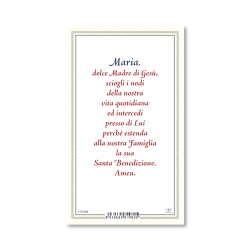 Biglietto con preghiera e biografia di Maria che scioglie i nodi