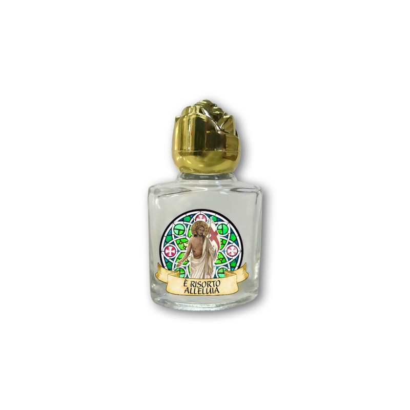 Bottiglietta da 10 ml in vetro con tappo dorato per Acqua Santa Gesù Risorto Bottiglietta da 10 ml in vetro con tappo dorato per Acqua Santa Gesù Risorto