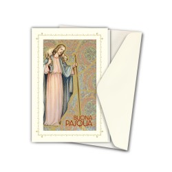 Biglietto in carta telata con applicazione dell'immaginetta raffigurante Gesù Buon Pastore
