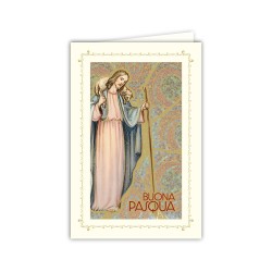 Biglietto in carta telata con applicazione dell'immaginetta raffigurante Gesù Buon Pastore