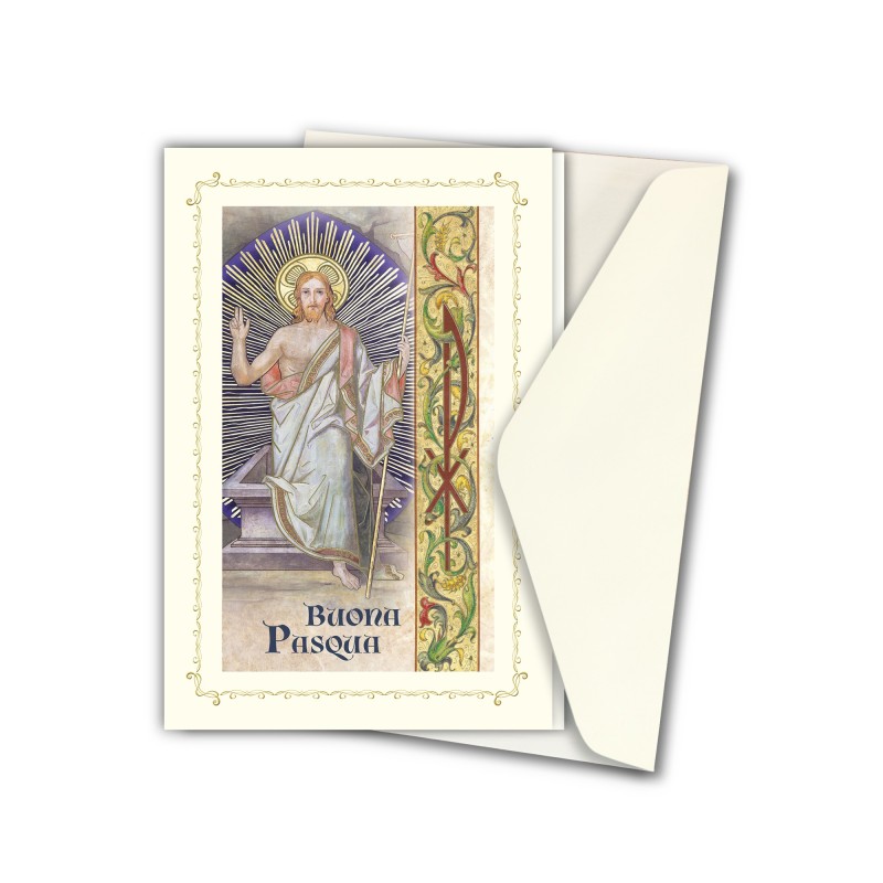 Biglietto in carta telata con applicazione dell'immaginetta raffigurante la Resurrezione di Gesù Biglietto in carta telata con applicazione dell'immaginetta raffigurante la Resurrezione di Gesù