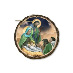 Decorazione natalizia stampata direttamente su legno con Natività e pastori