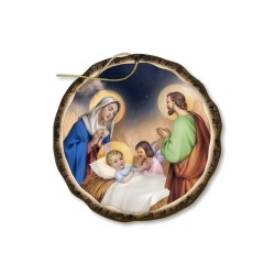 Decorazione natalizia stampata direttamente su legno con Natività e angioletto