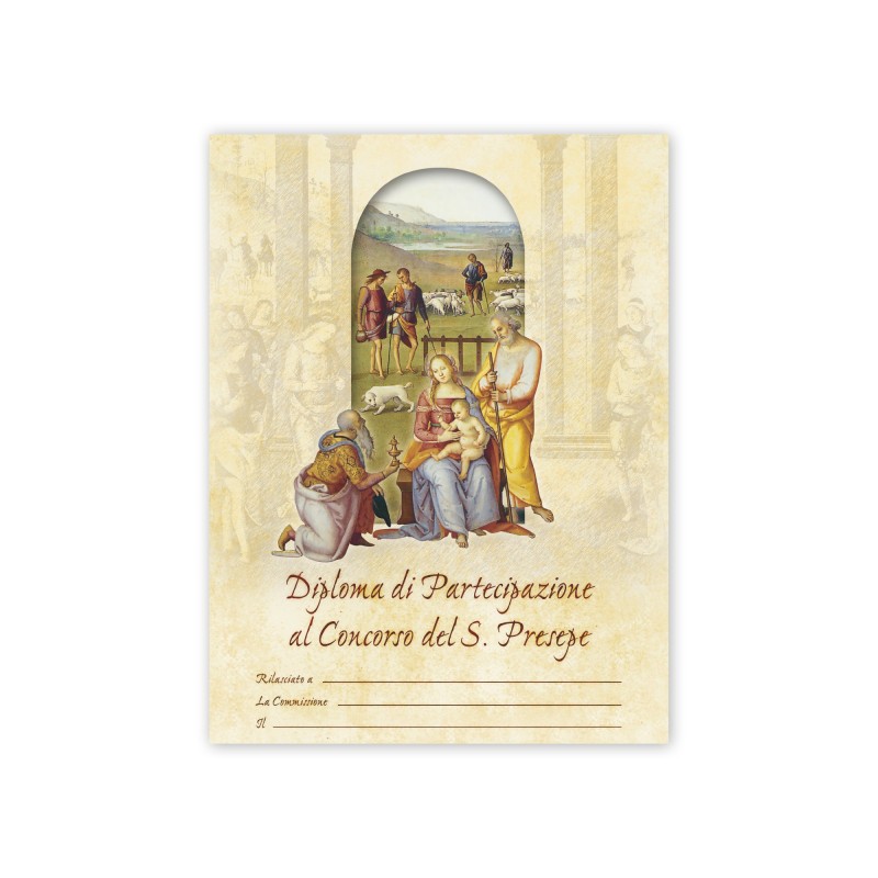 Pergamena con diploma di partecipazione al concorso del Santo Presepe in stile tradizionale