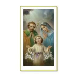 Santino con cornice bianca e bordino dorato della Sacra Famiglia