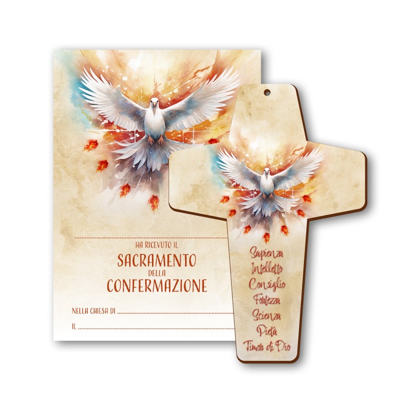 Croce in MDF con simbologia eucaristica di Cresima Croce in MDF con simbologia eucaristica di Cresima