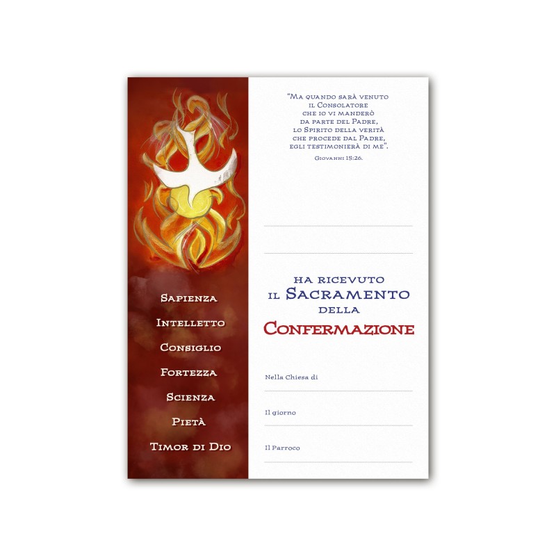 Diploma in carta pergamena per il ricevimento della Cresima Diploma in carta pergamena per il ricevimento della Cresima