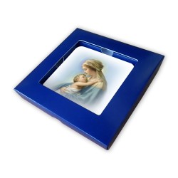 Quadretto in legno Madonna con bambino con scatola regalo