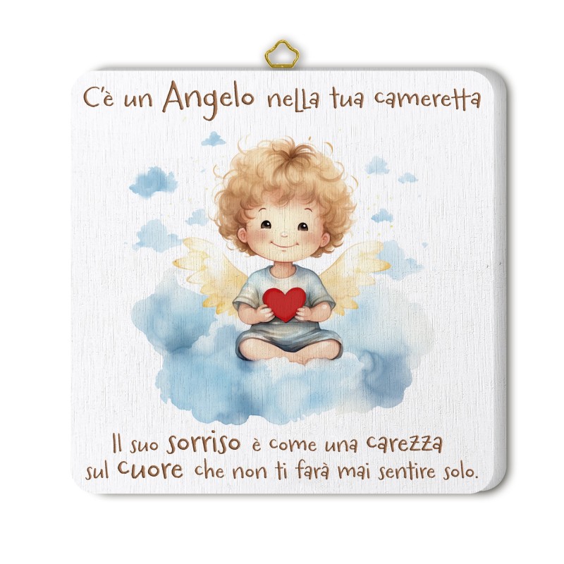 Quadretto in legno angioletto con cuore con scatola regalo Quadretto in legno angioletto con cuore con scatola regalo