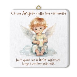 Quadretto in legno angioletto con candela con scatola regalo
