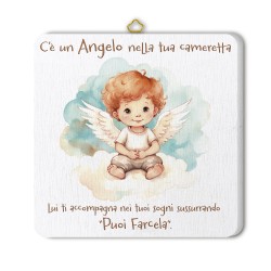 Quadretto in legno angioletto con scatola regalo