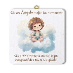 Quadretto in legno angioletto con scatola regalo